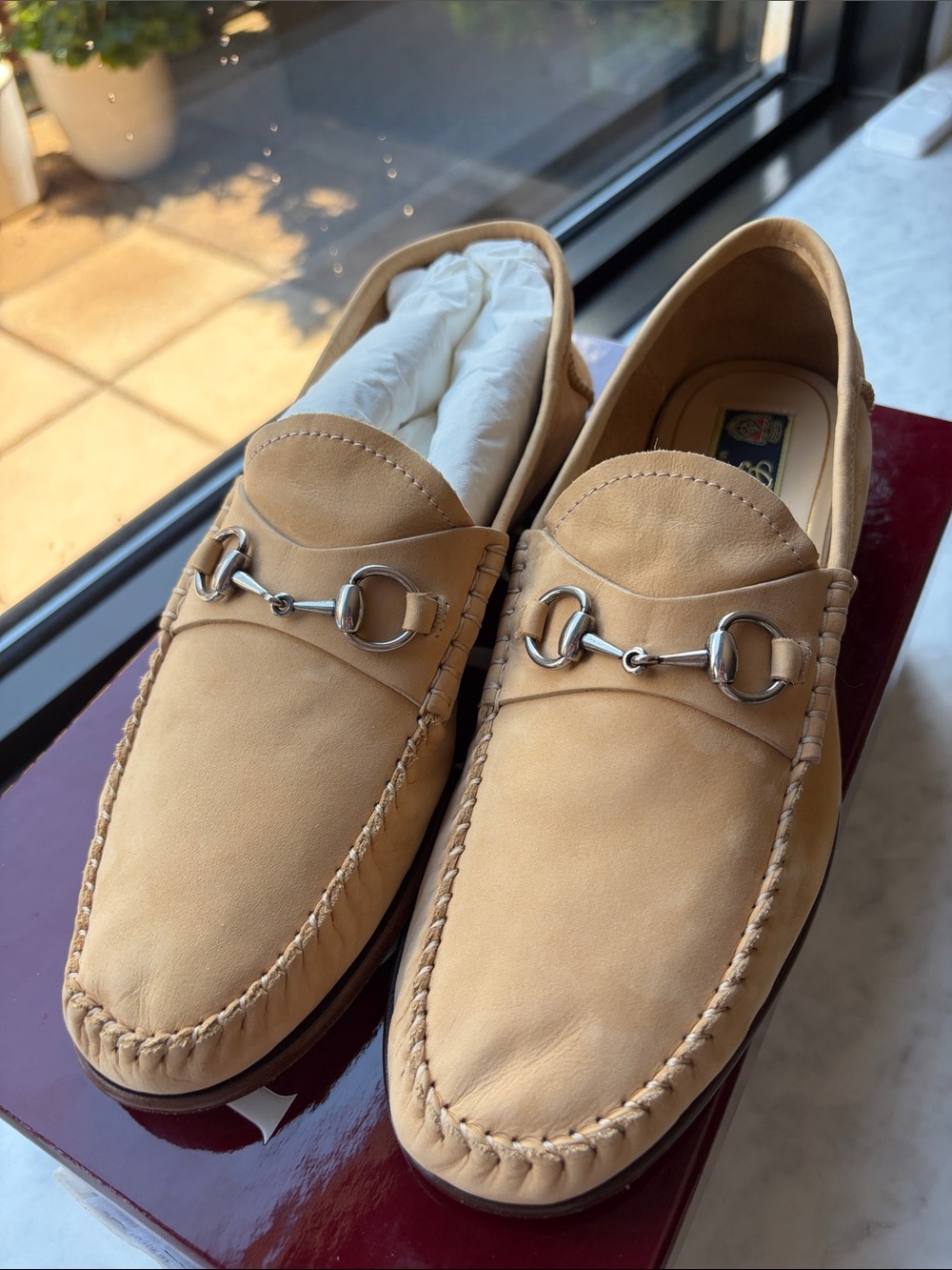 Gucci Tan Nubuck Horsebit Loafers
